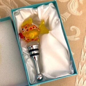 Two’s Company Blow Fish Murano Blown Glass Bottle Stopper for Wine or such. NEW!